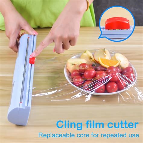 slide cutter for cling film|saran wrap built in cutter.